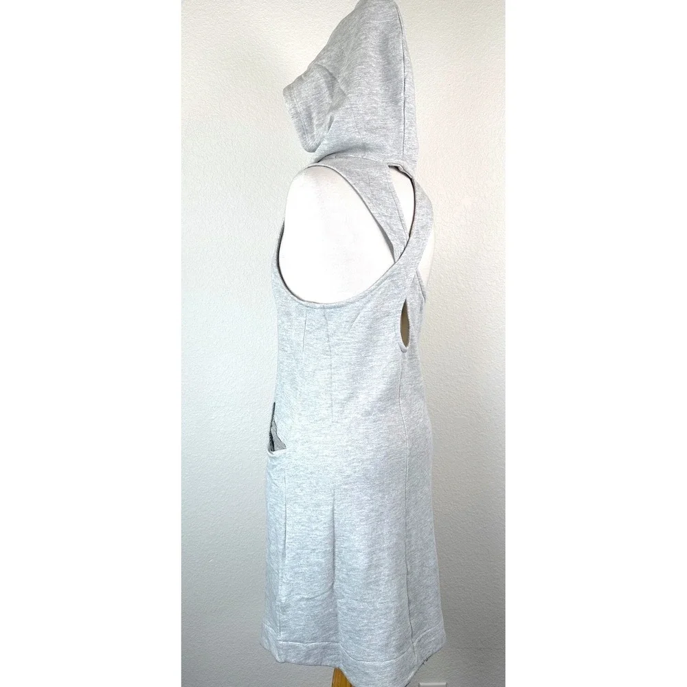 Bleusalt French Terry Hooded Mini Dress Criss Cross Open Back Pocket Gray M‎
